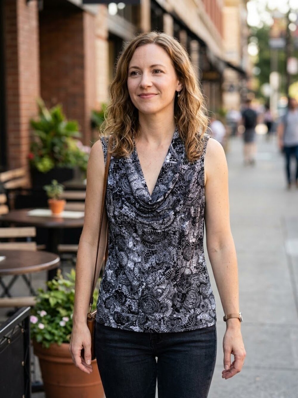 Alfani Pattern Cowl-Neck Sleeveless Blouse